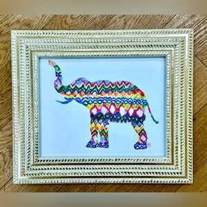 11.5x13.5” Ikat Elephant Colorful Print in White/Gold Frame
